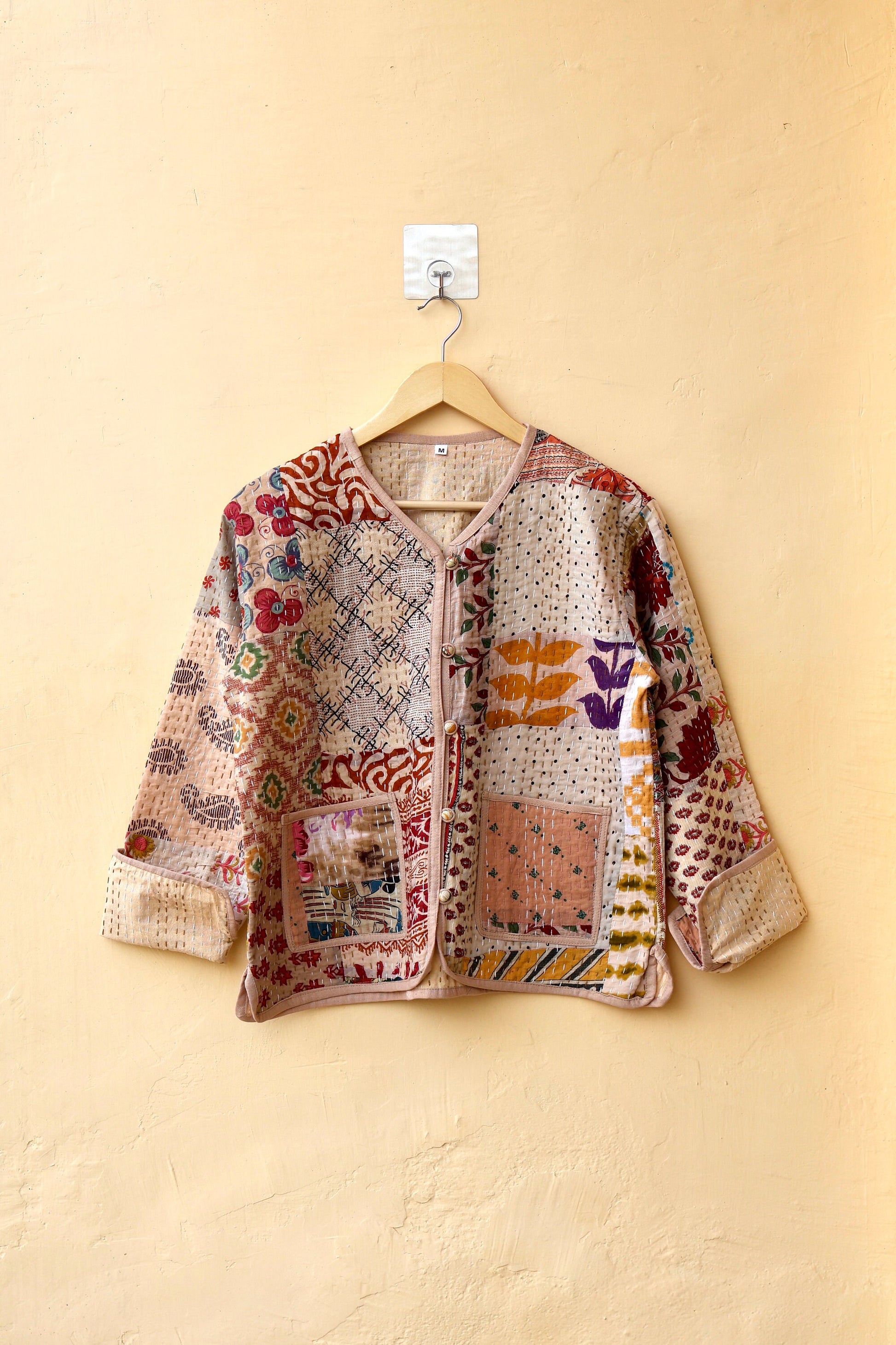 Patchwork Kantha Quilted Jacket, Handmade Floral Bohemian Style Patchwork Women's Coat, Winter Fall Spring Reversible Kantha Jacket for Her