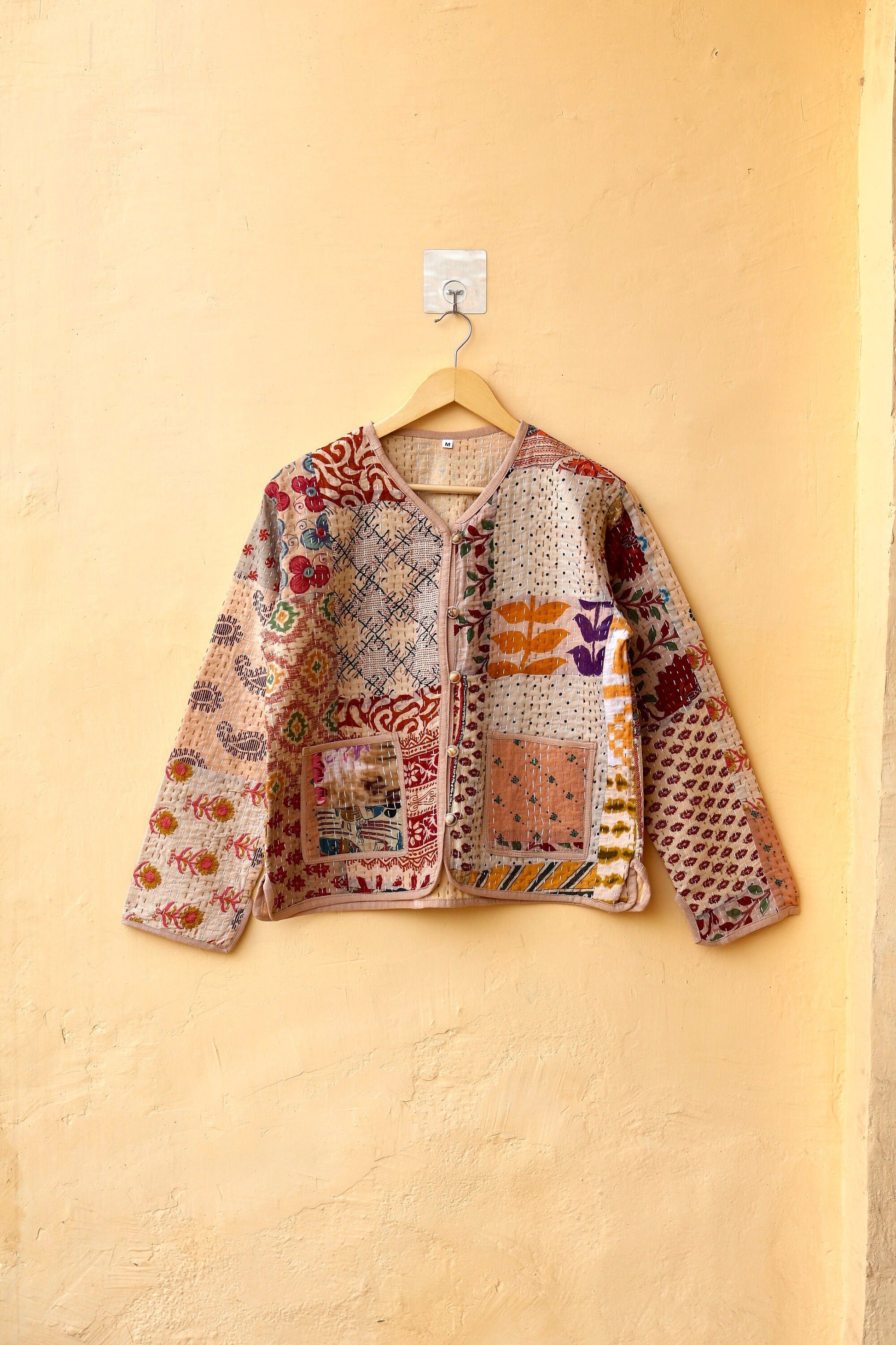 Patchwork Kantha Quilted Jacket, Handmade Floral Bohemian Style Patchwork Women's Coat, Winter Fall Spring Reversible Kantha Jacket for Her