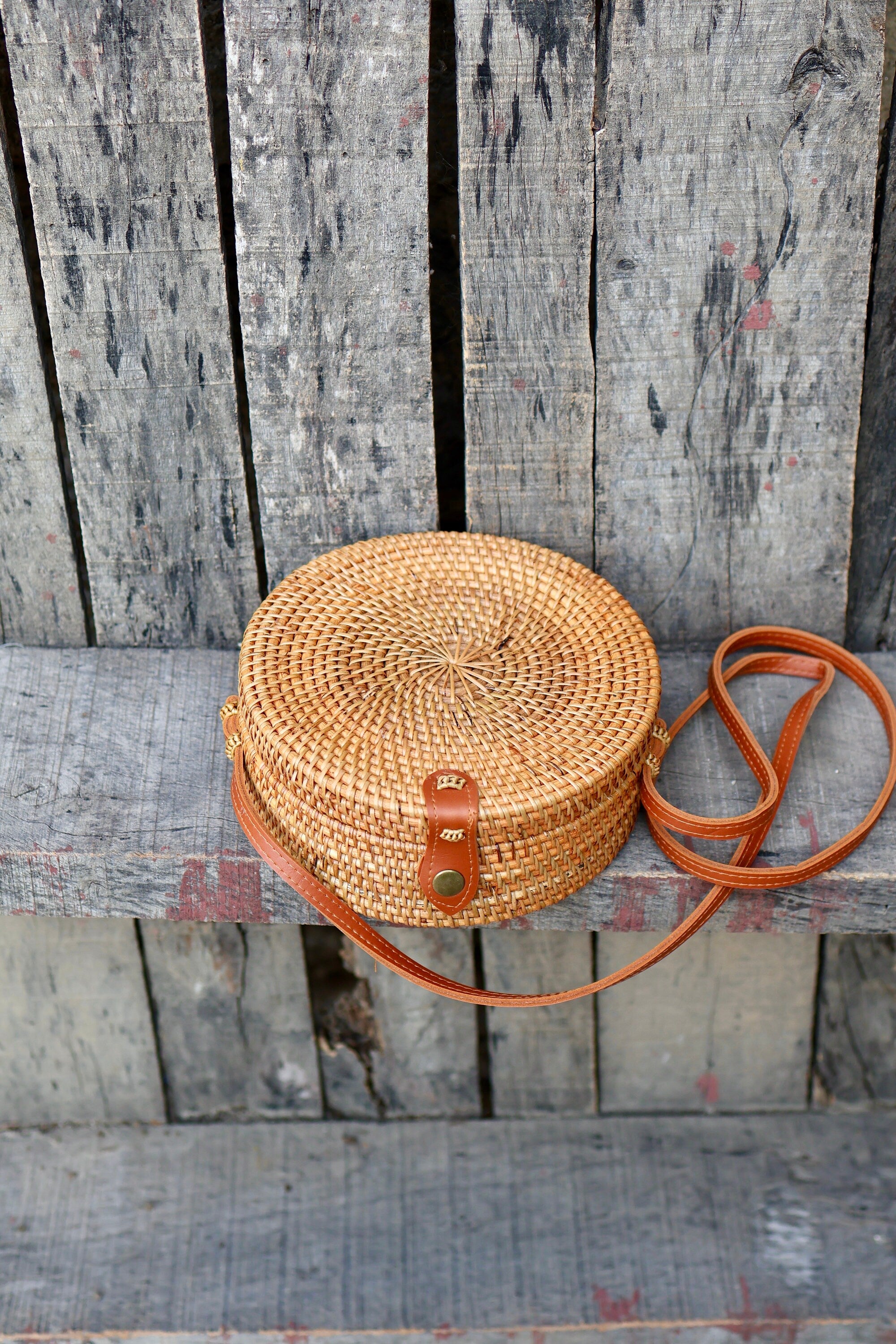 Round store Rattan Crossbody Bag