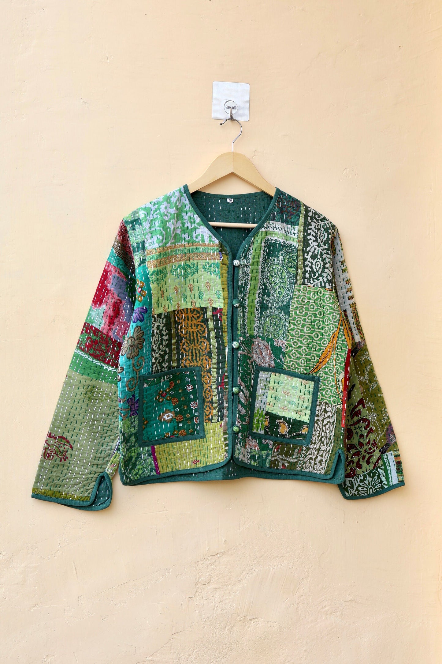 Patchwork Kantha Quilted Jacket, Handmade Floral Bohemian Style Patchwork Women's Coat, Winter Fall Spring Reversible Kantha Jacket for Her