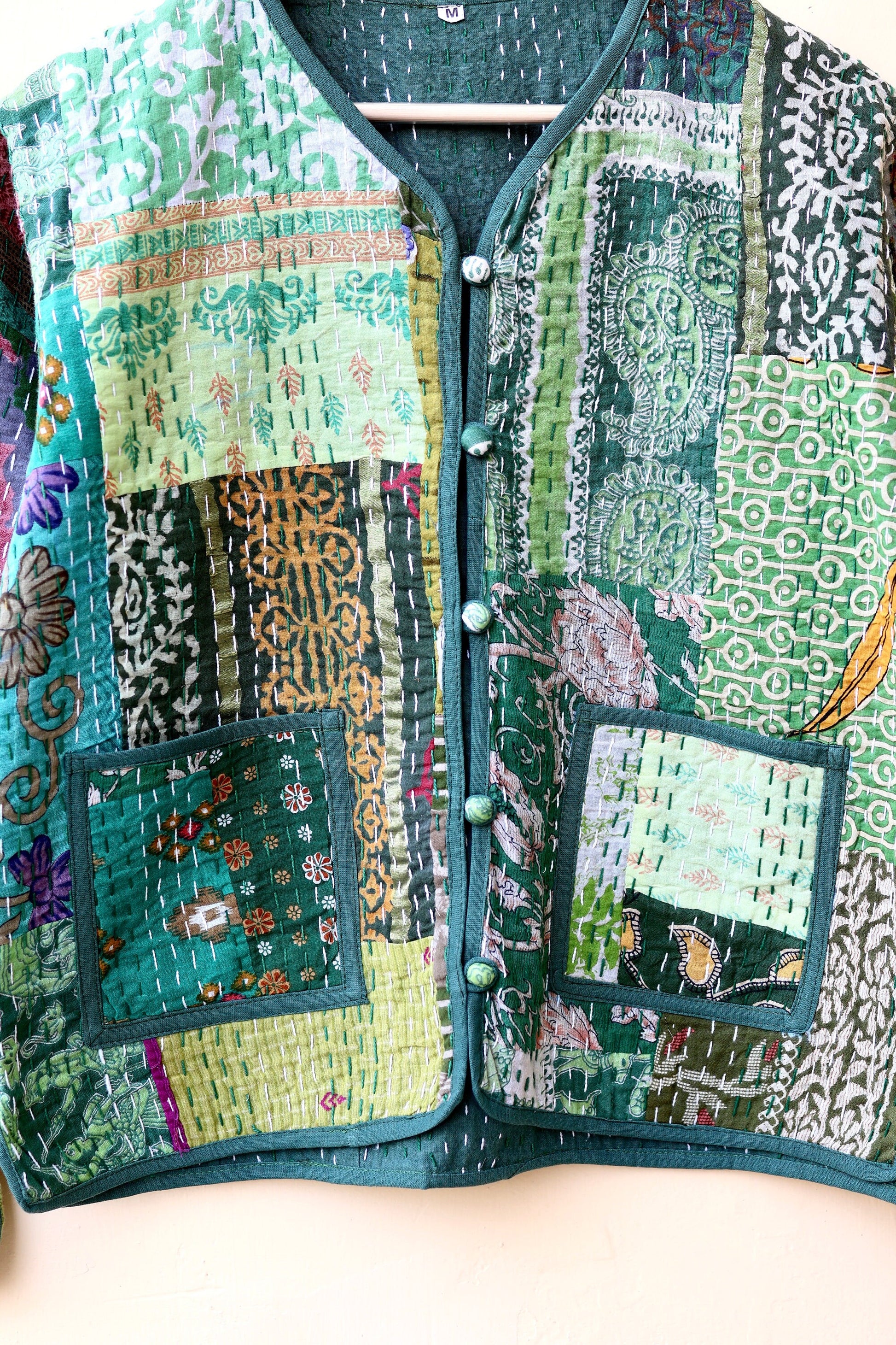 Patchwork Kantha Quilted Jacket, Handmade Floral Bohemian Style Patchwork Women's Coat, Winter Fall Spring Reversible Kantha Jacket for Her