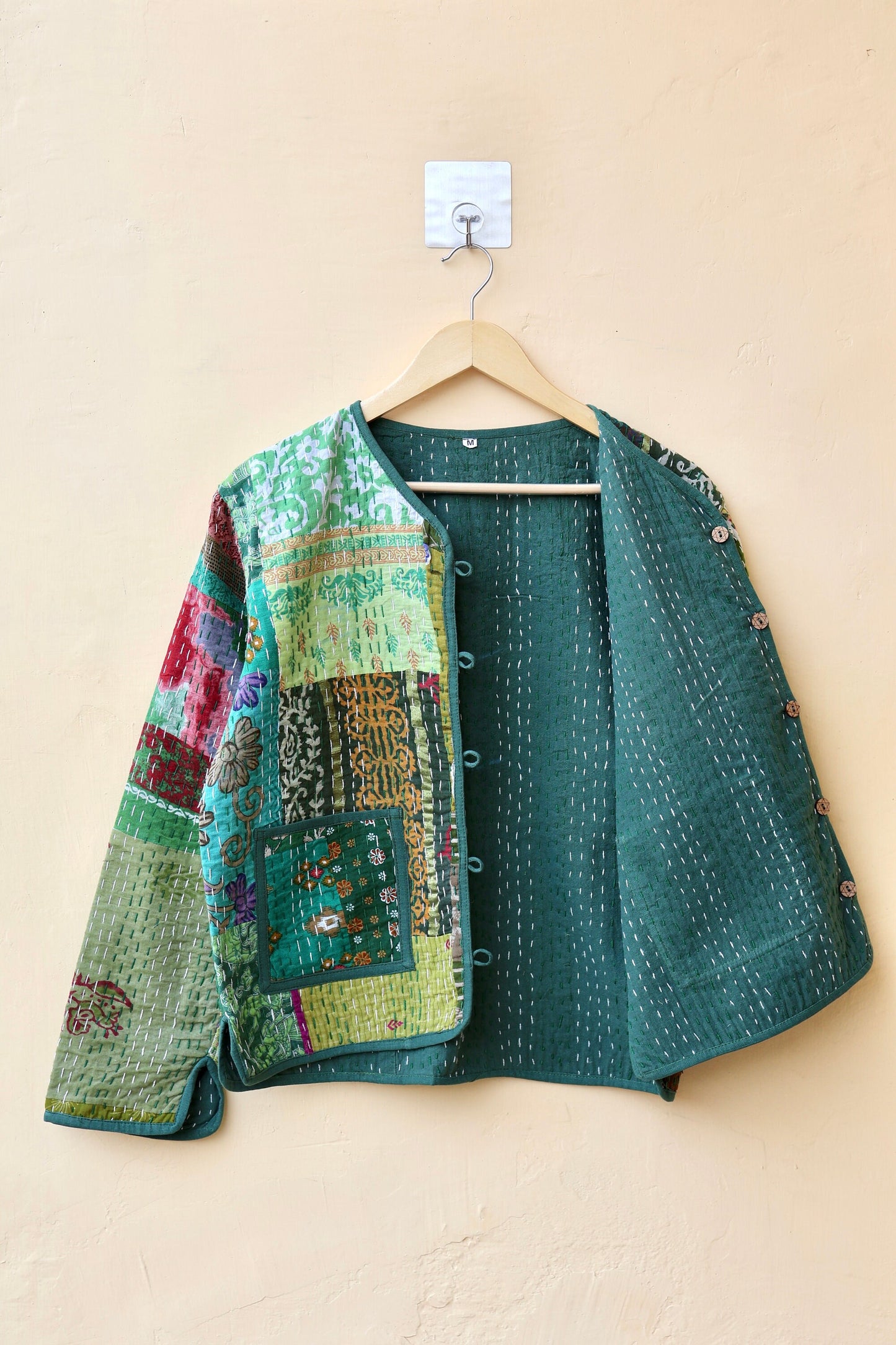 Patchwork Kantha Quilted Jacket, Handmade Floral Bohemian Style Patchwork Women's Coat, Winter Fall Spring Reversible Kantha Jacket for Her