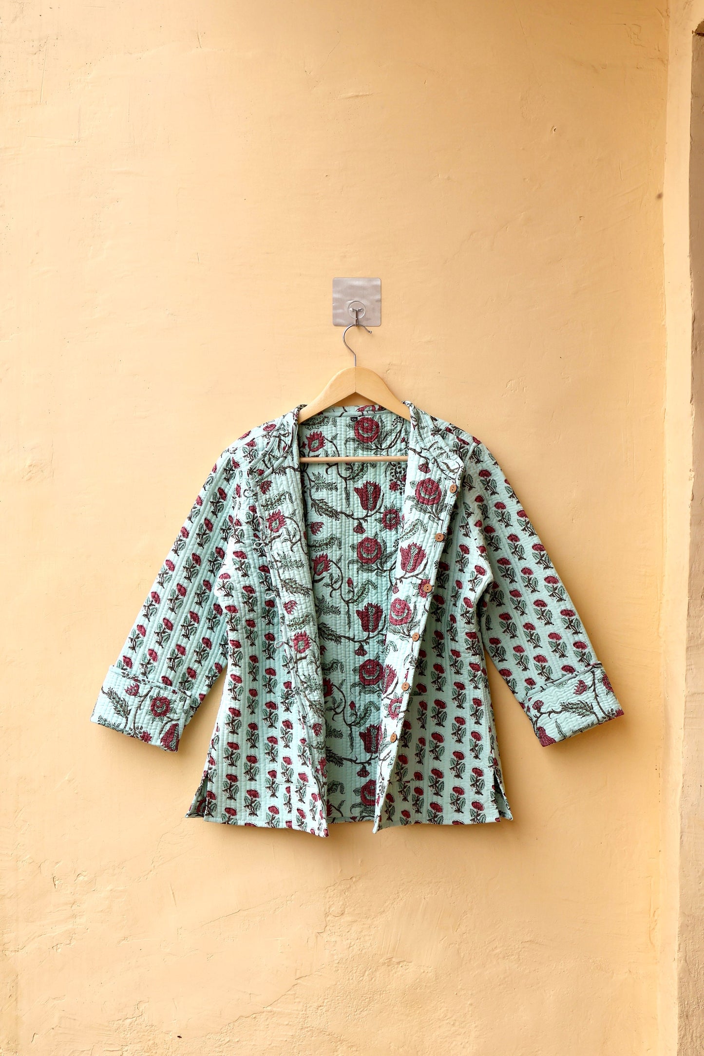 Kantha Quilted Cotton Jacket Stylish Multi Color Hand Block Floral Women's Coat, Indian Handmade Reversible Waistcoat for Her