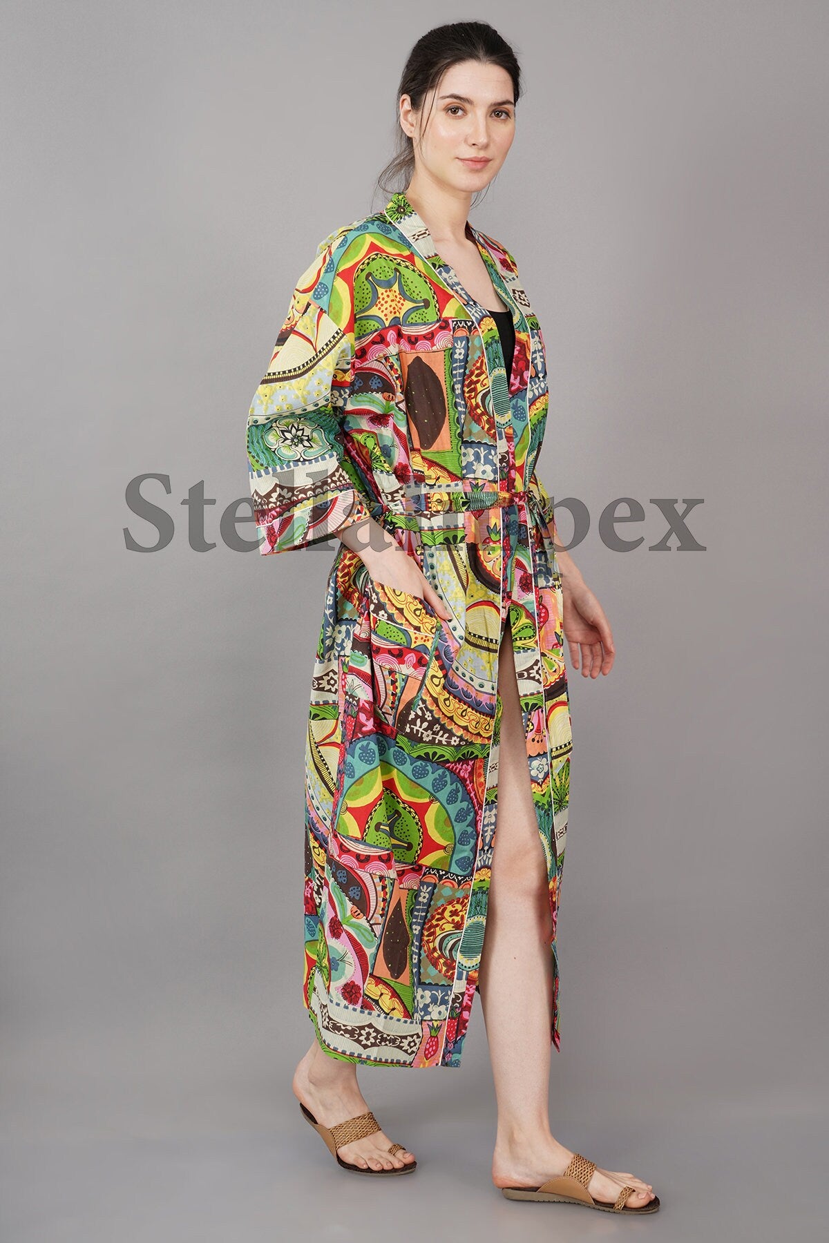 Trendy Cotton Kimono Elegant Multi Color Bathrobe Resort Wear Beach Bikini Cover-ups Boho Kimono Bathrobe, Gift for Her