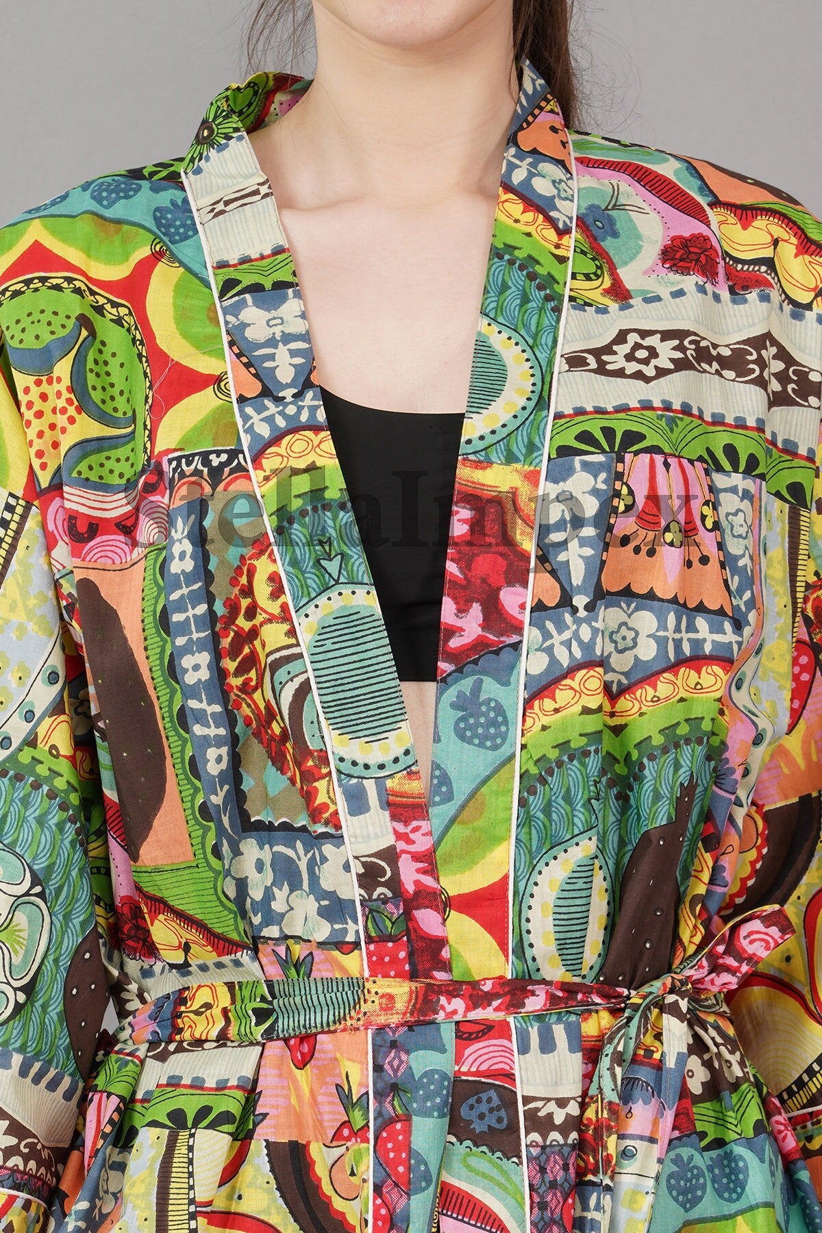 Trendy Cotton Kimono Elegant Multi Color Bathrobe Resort Wear Beach Bikini Cover-ups Boho Kimono Bathrobe, Gift for Her