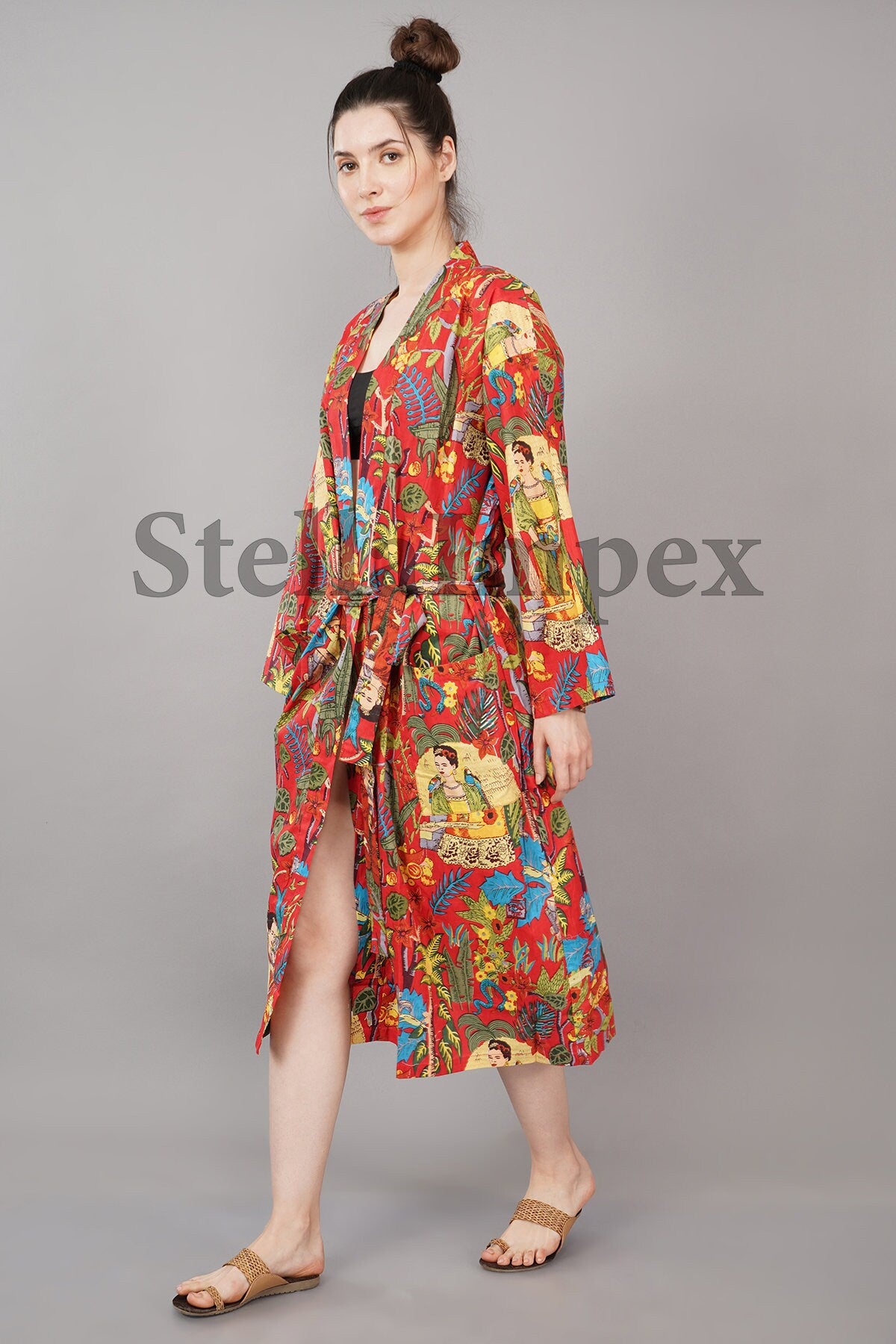 Cotton Kimono Robes for Women, Frida Kahlo Print Fabric, Soft and