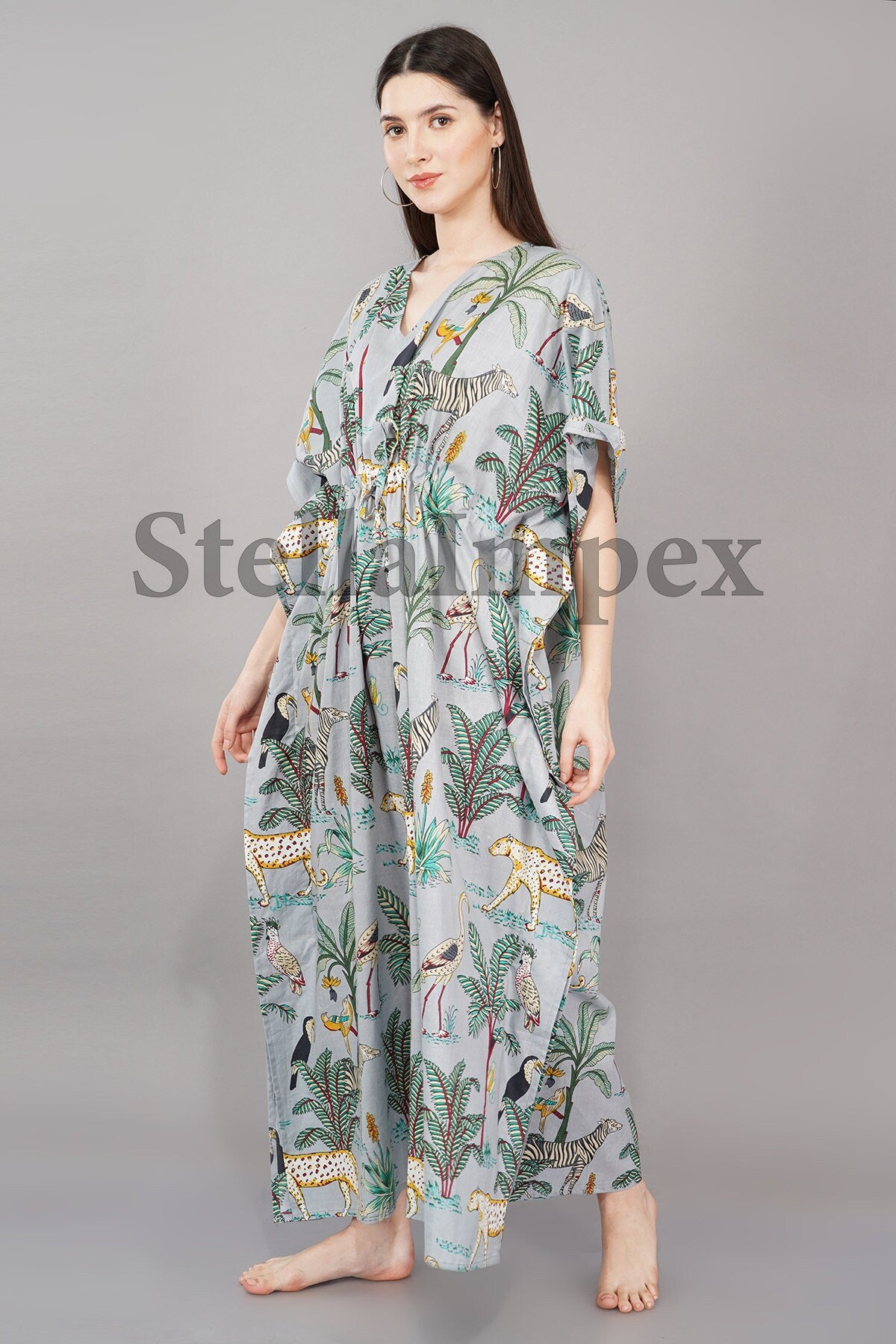 Trendy Polyester Silk Kaftan Elegant Grey Long Caftan Resort Wear Beach Dress Boho Kaftan, Gift for Her