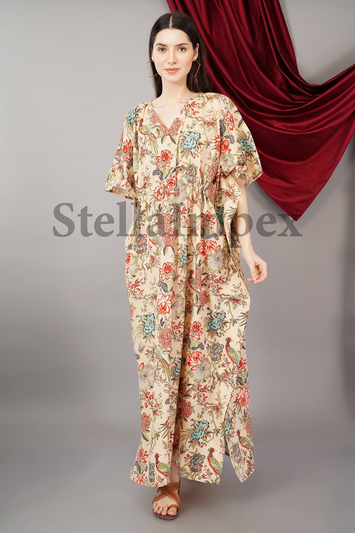 Indian Handmade Beautifull Cotton Kaftan Elegant Multi Color Floral Long Caftan Resort Wear Beach Dress Boho Kaftan, Gift for Her