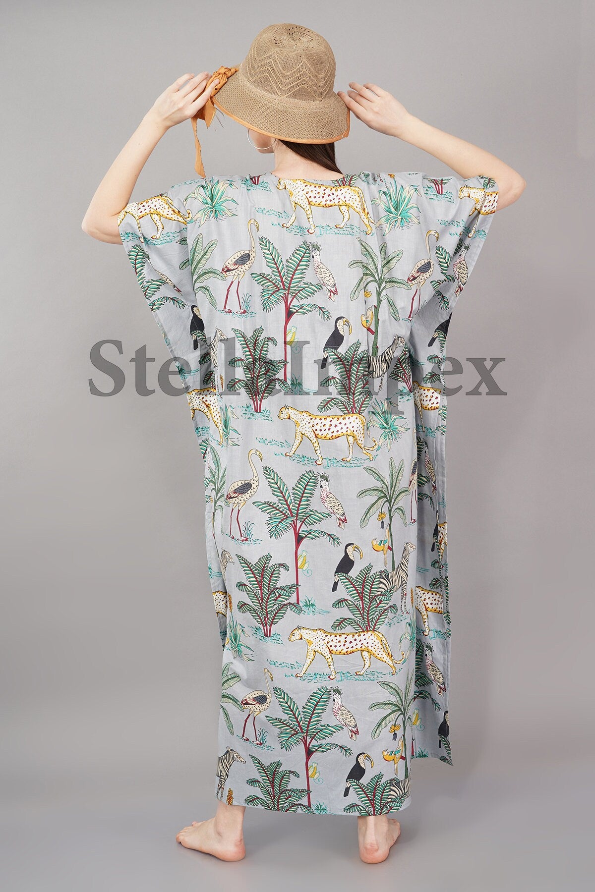 Trendy Polyester Silk Kaftan Elegant Grey Long Caftan Resort Wear Beach Dress Boho Kaftan, Gift for Her