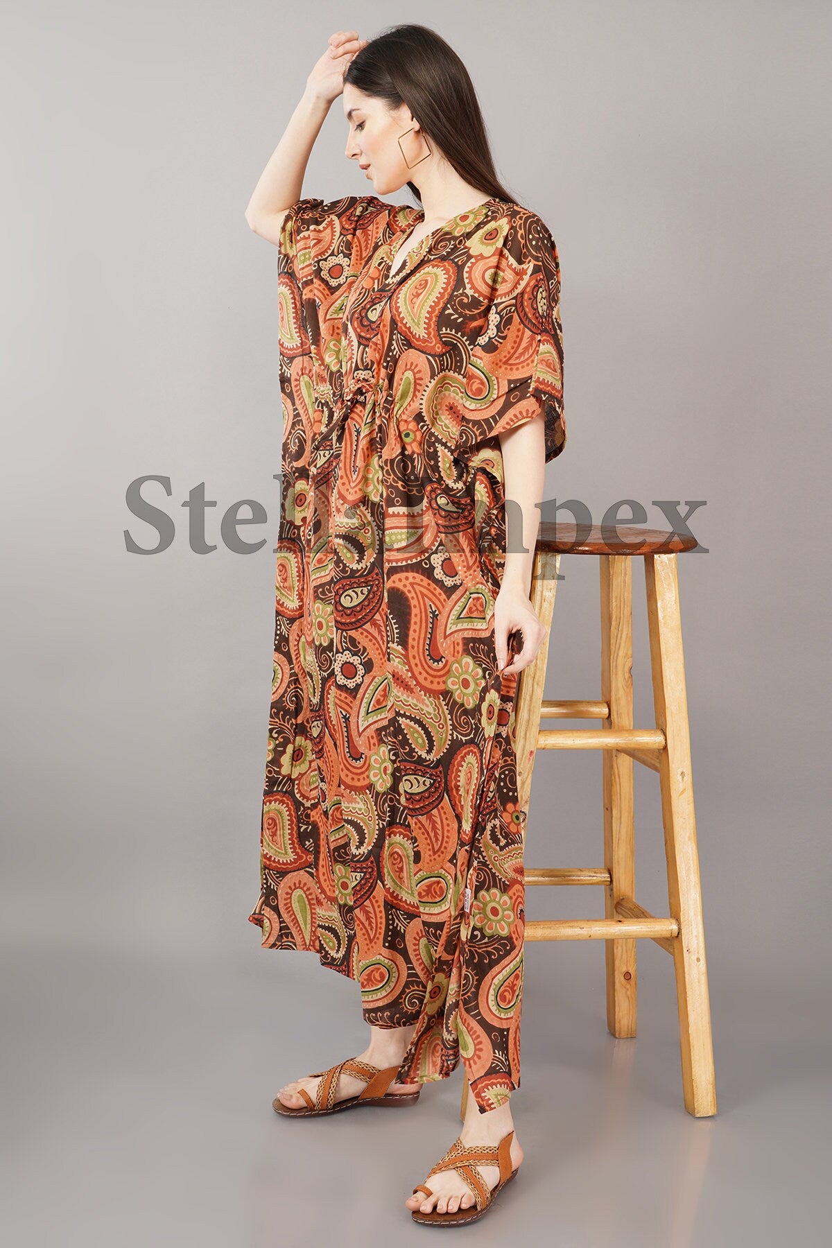 Trendy Handmade Cotton Kaftan Elegant Brown Long Caftan Resort Wear Beach Dress Boho Kaftan, Gift for Her