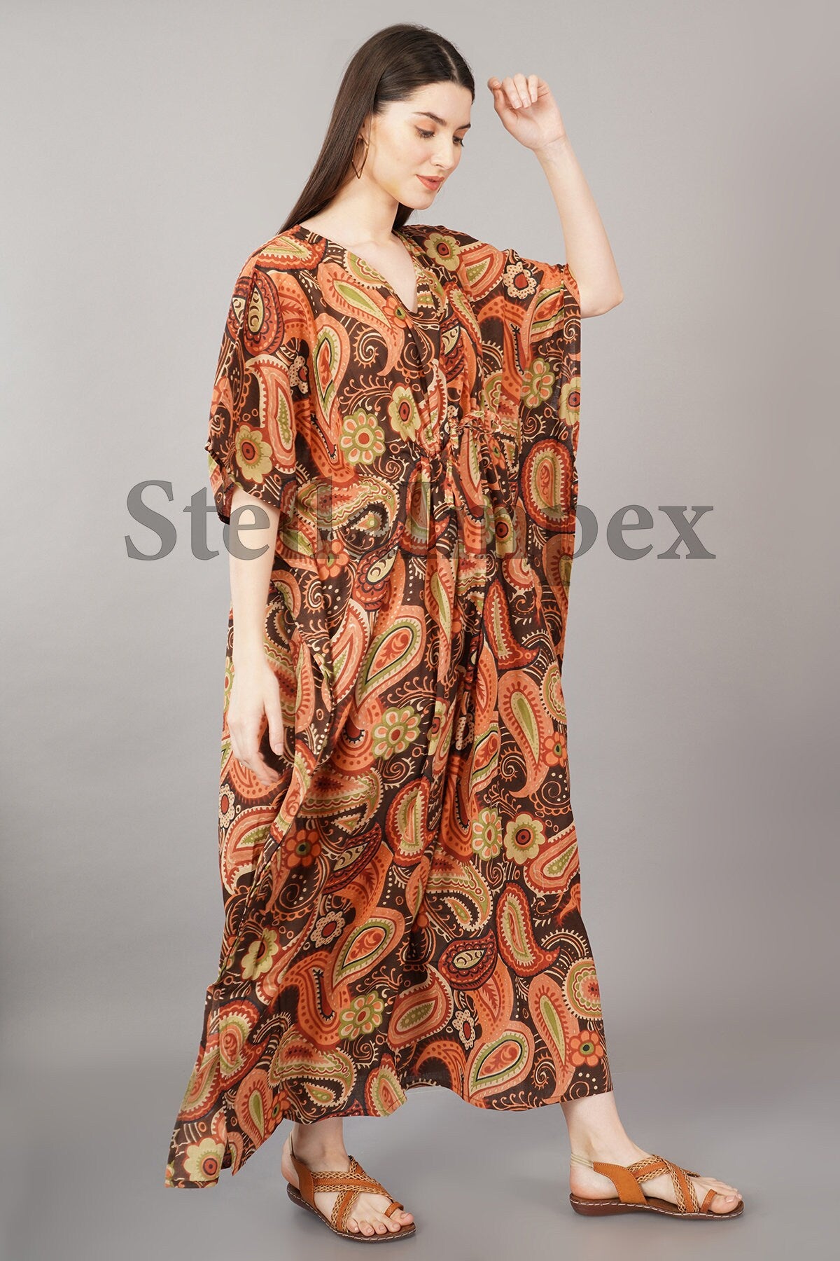 Trendy Handmade Cotton Kaftan Elegant Brown Long Caftan Resort Wear Beach Dress Boho Kaftan, Gift for Her