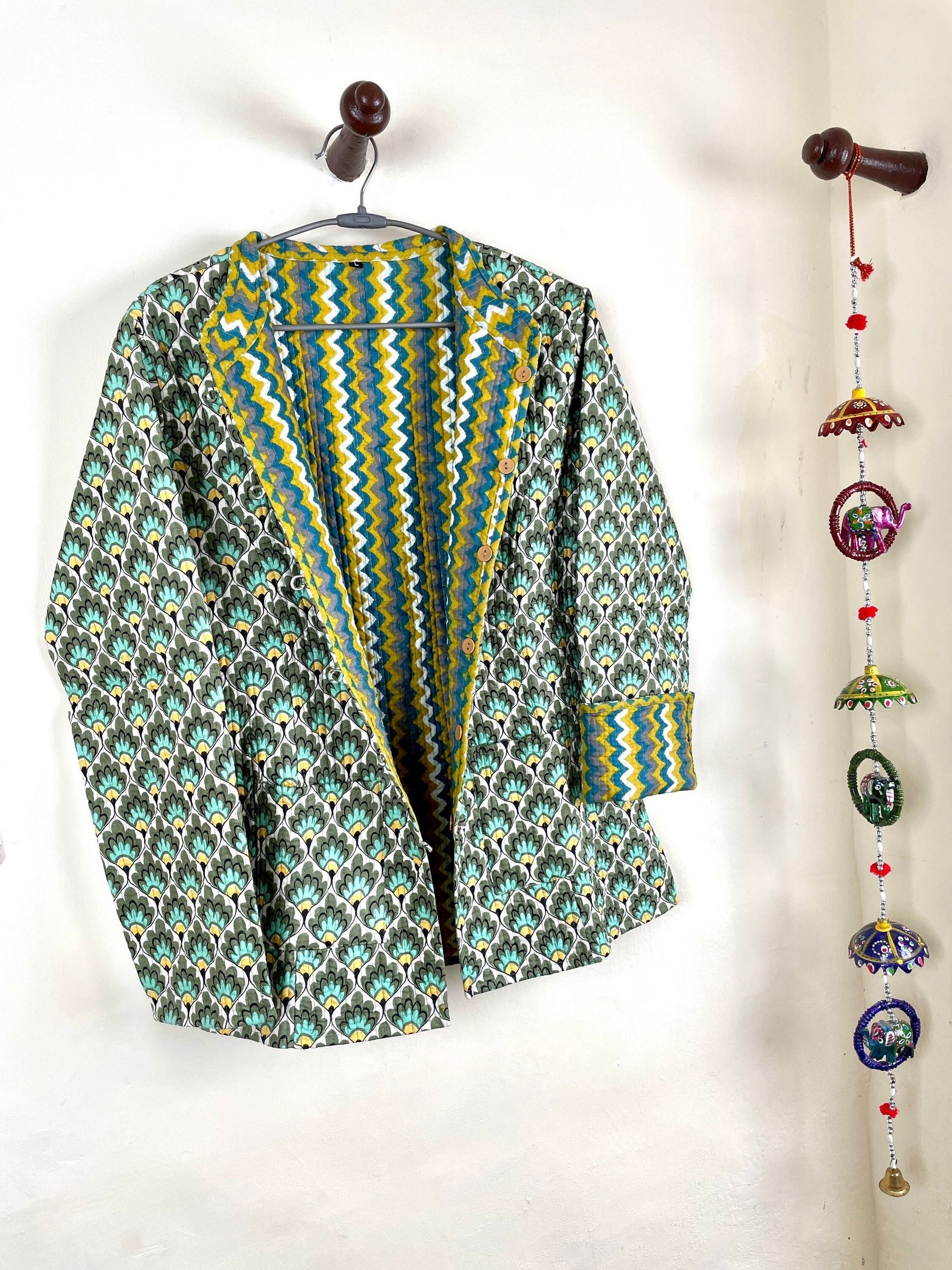Indian Handmade Quilted Cotton Fabric Jacket Stylish Multi-Color Women's Coat, Reversible Waistcoat for Her