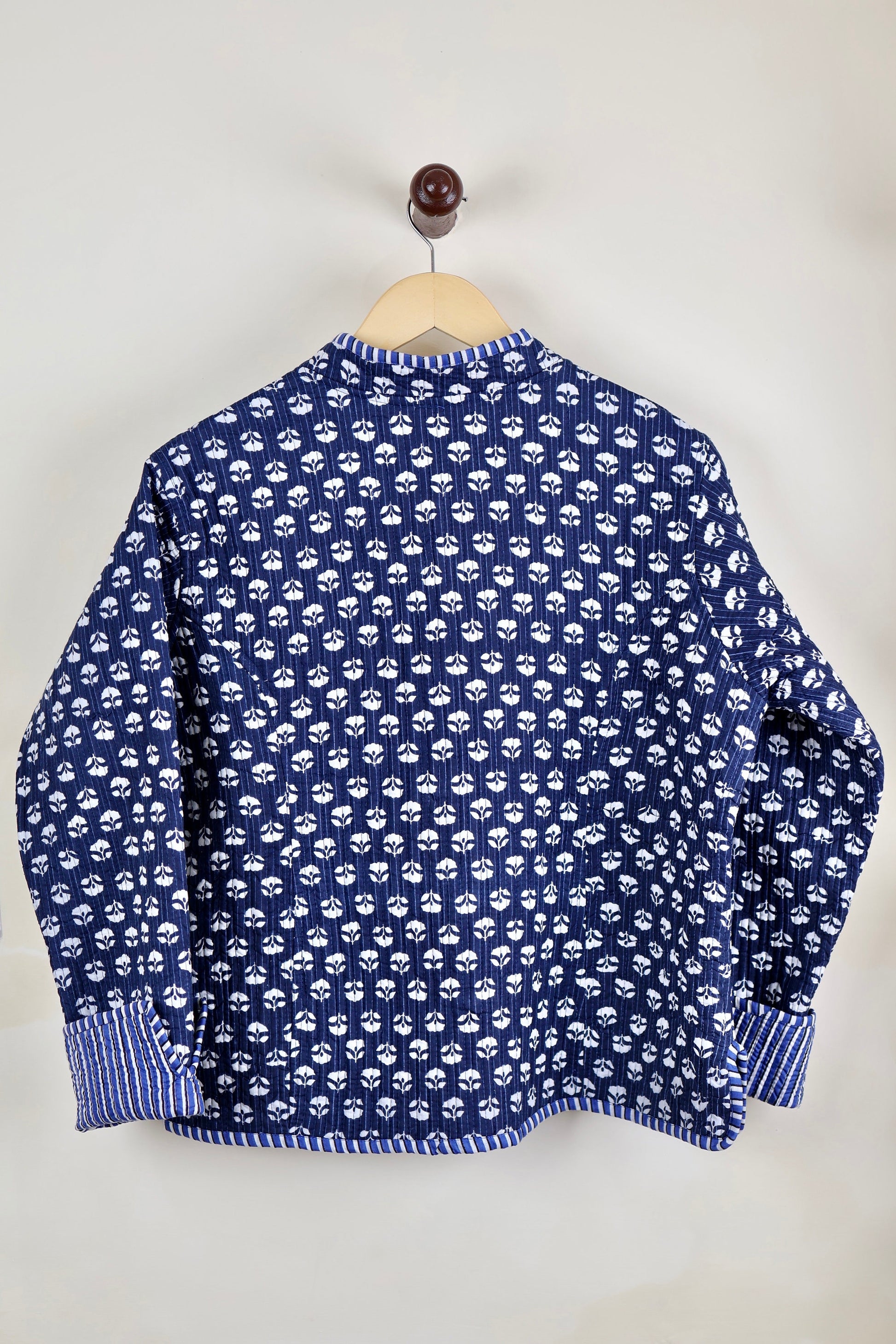 HandBlock Printed Quilted Cotton Jackets | Blue & White Indigo Print Women's Coat | Reversible Bohemian Style Indian Handmade Quilted Jacket