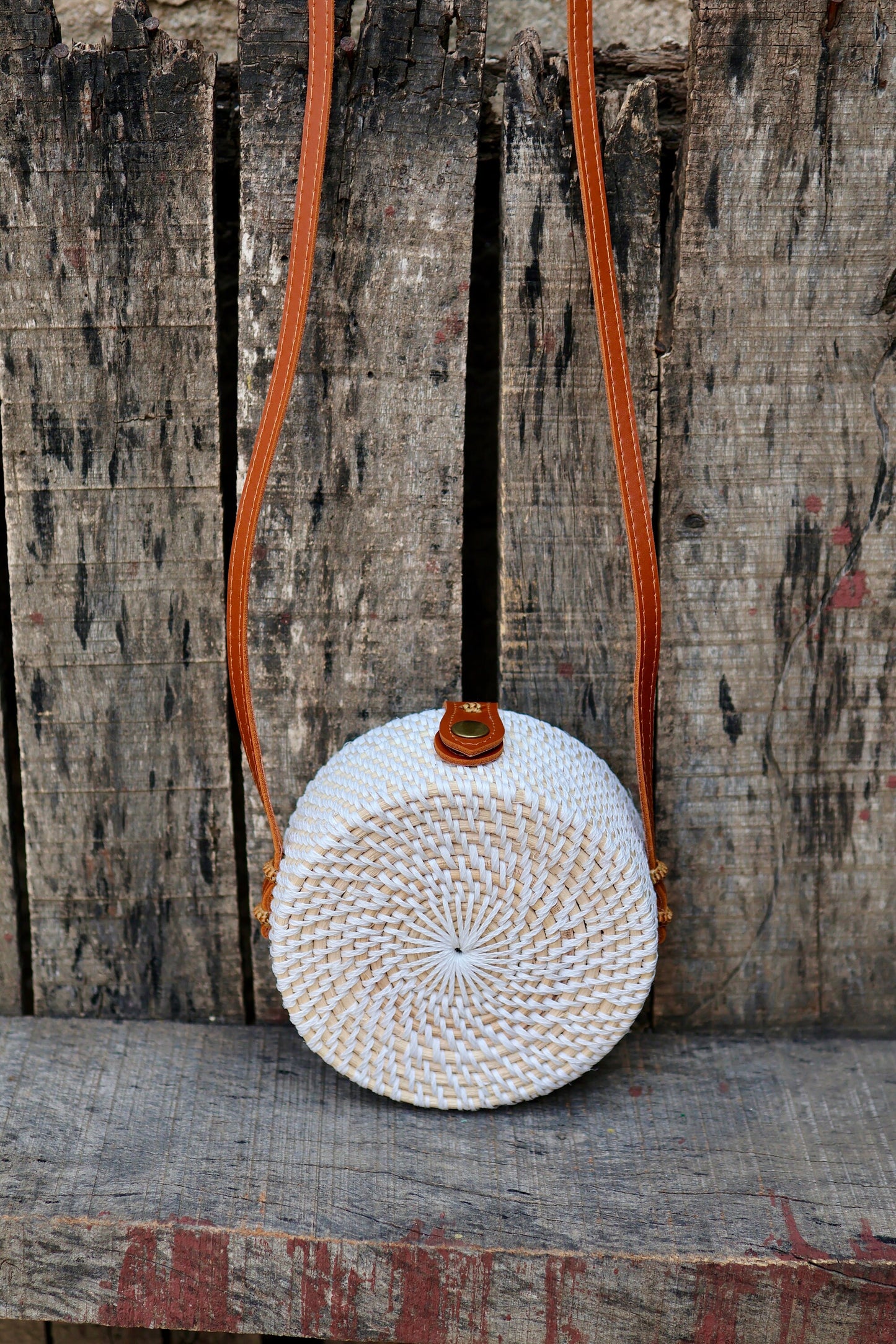 White Round Rattan Bag with Braid Pattern, Bali Bags, Handwoven Crossbody Purse, Braided Straw Bag, Bali Sling Bags Rattan Bags Gift for her