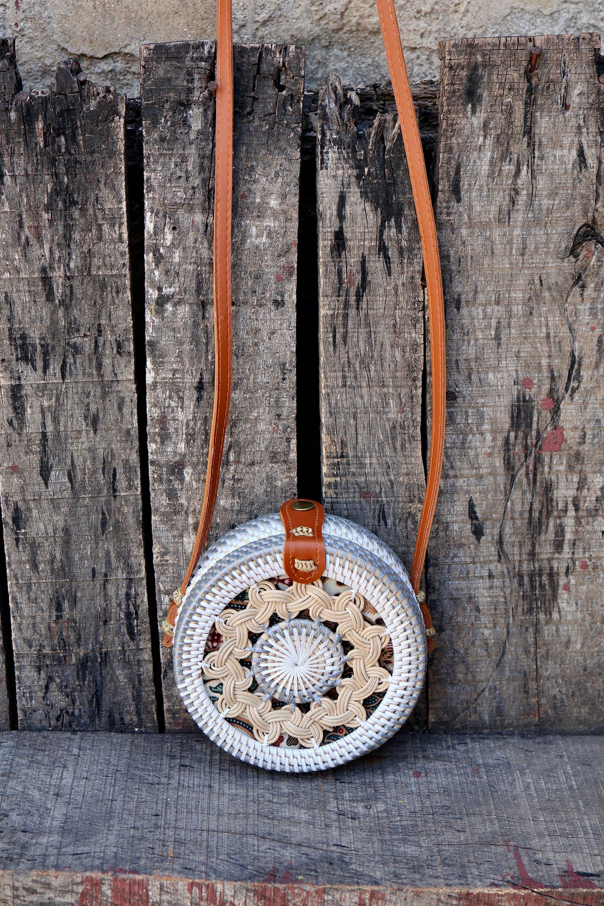 Round Rattan Bag with Braid Pattern, Bali Bags, Handwoven Crossbody Purse, Braided Straw Bag, Bali Sling Bags Rattan Bags Gift for her