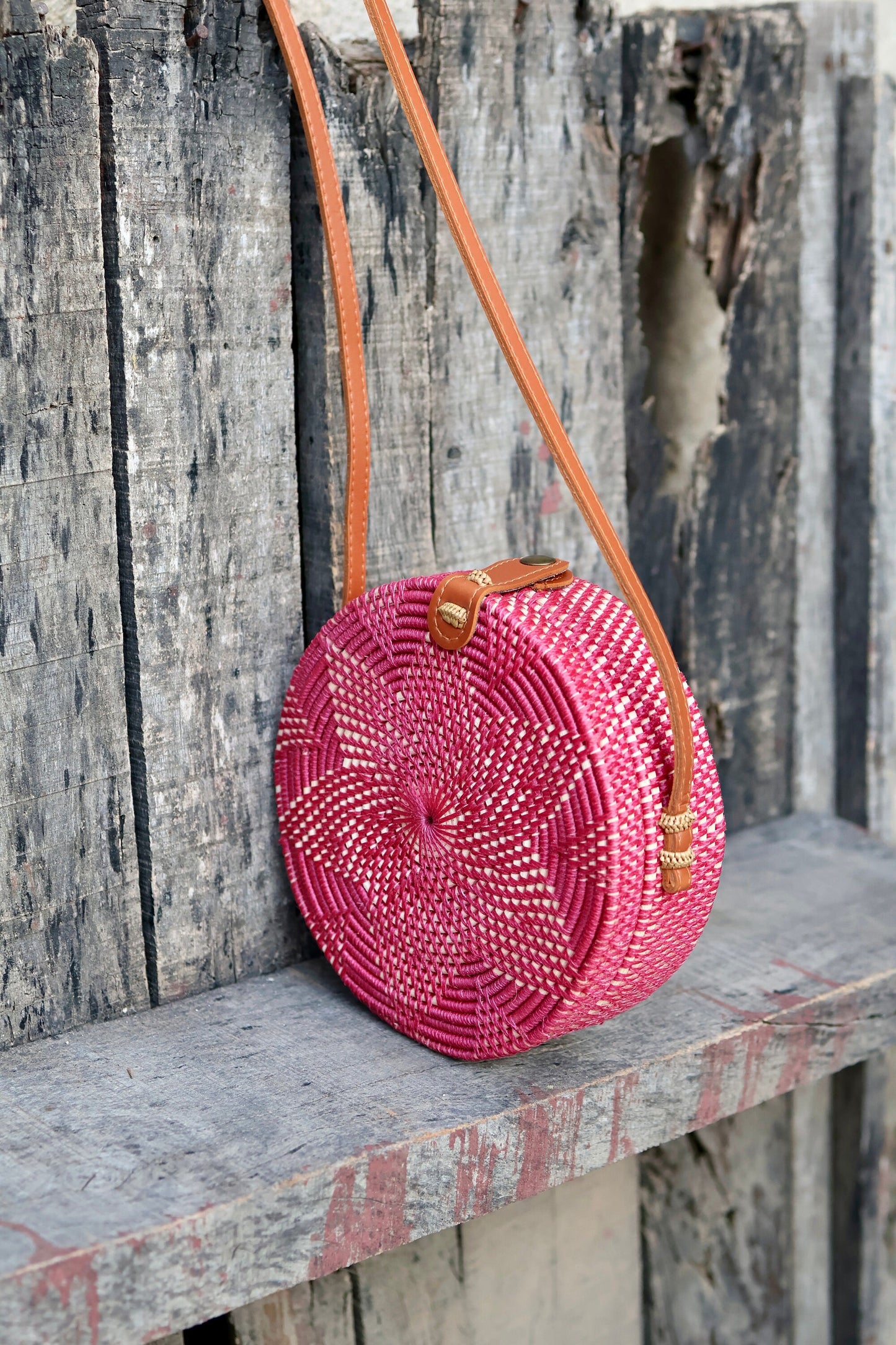 Round Rattan Bag with Flower Weaving, Bali Bag Handwoven Crossbody Purse, Braided Straw Bag, Bali Sling Bags, Rattan Bags, Gift for her