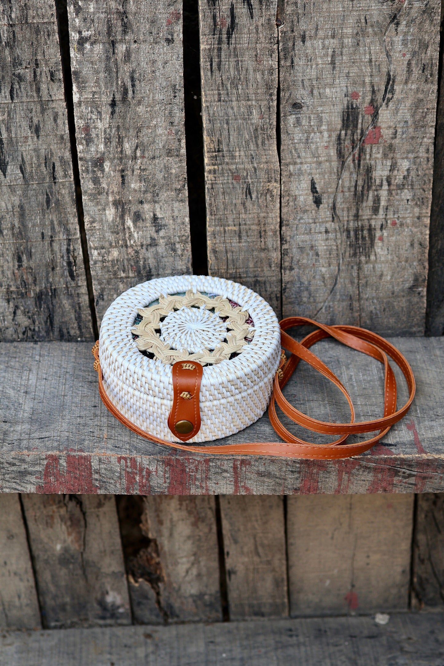 White Round Rattan Bag with Braid Pattern, Bali Bags, Handwoven Crossbody Purse, Braided Straw Bag, Bali Sling Bags Rattan Bags Gift for her