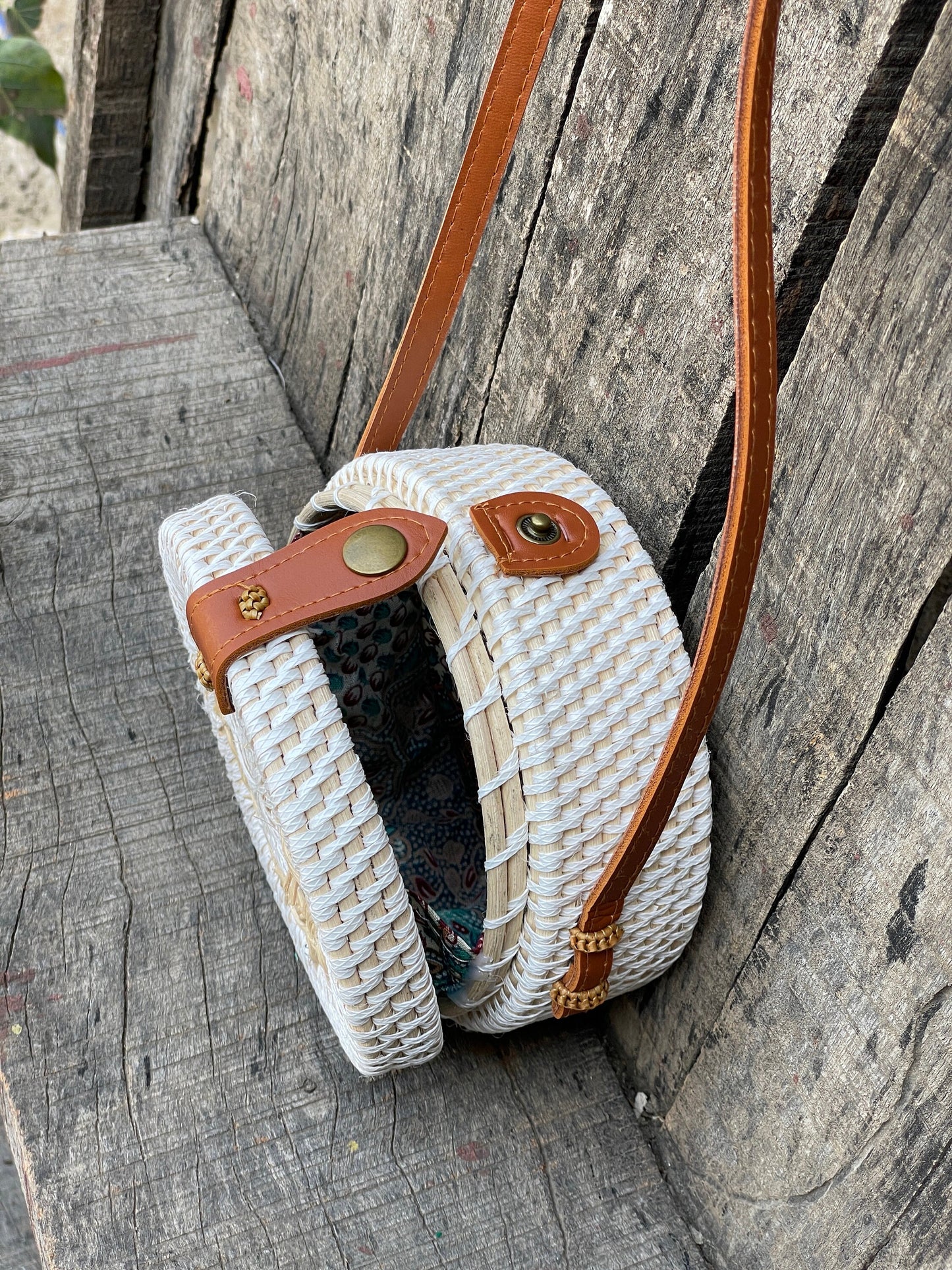 White Round Rattan Bag with Braid Pattern, Bali Bags, Handwoven Crossbody Purse, Braided Straw Bag, Bali Sling Bags Rattan Bags Gift for her