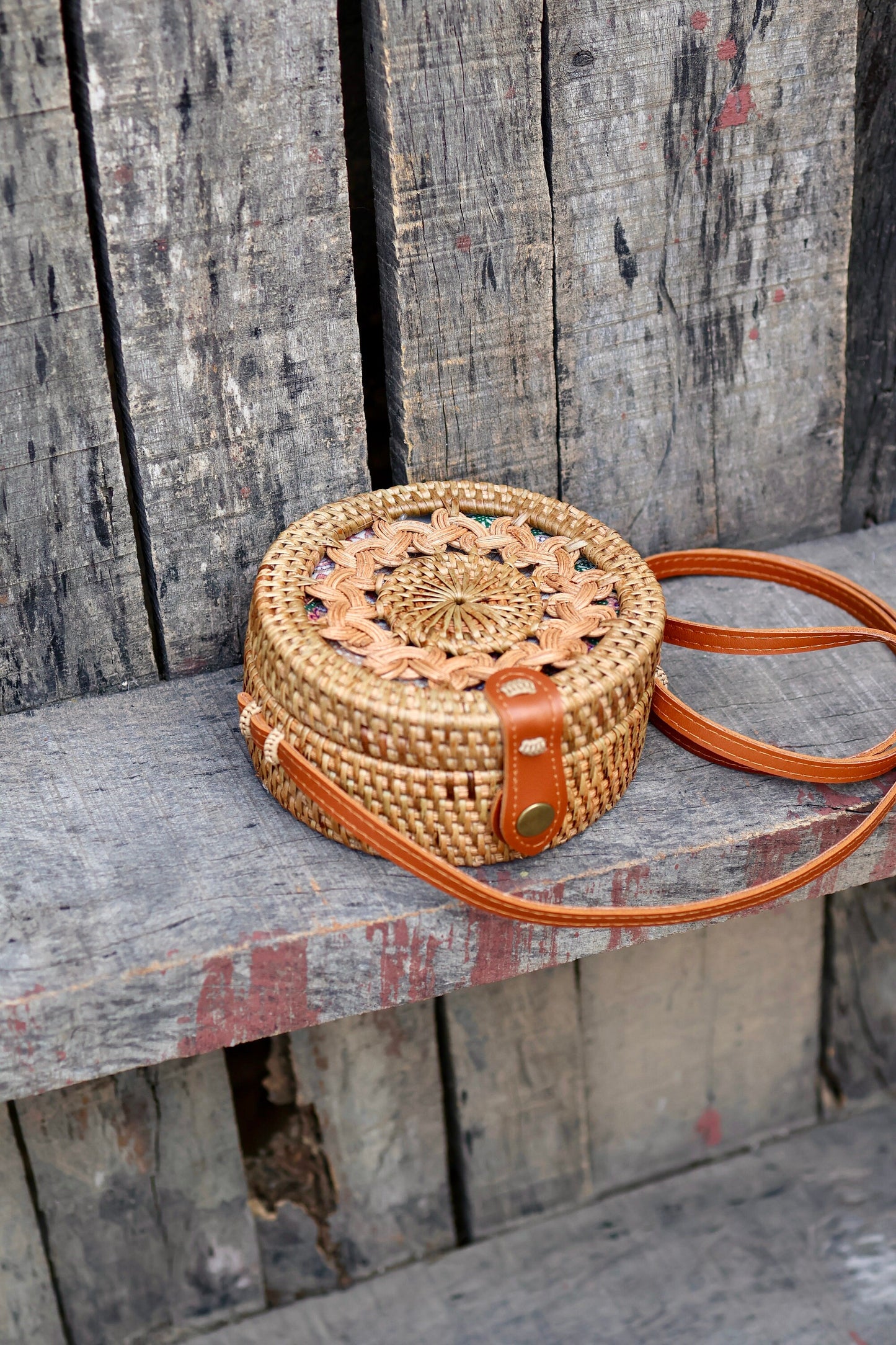 Round Rattan Bag with Braid Pattern, Bali Bags, Handwoven Crossbody Purse, Braided Straw Bag, Bali Sling Bags Rattan Bags Gift for her